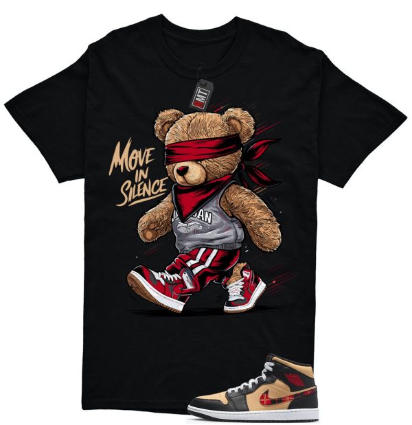 Jordan 1 Mid Tartan Swoosh Shirt, Move In Silence Tee Matching Retro 1 Brown Plaid Red Color Jezsport.com