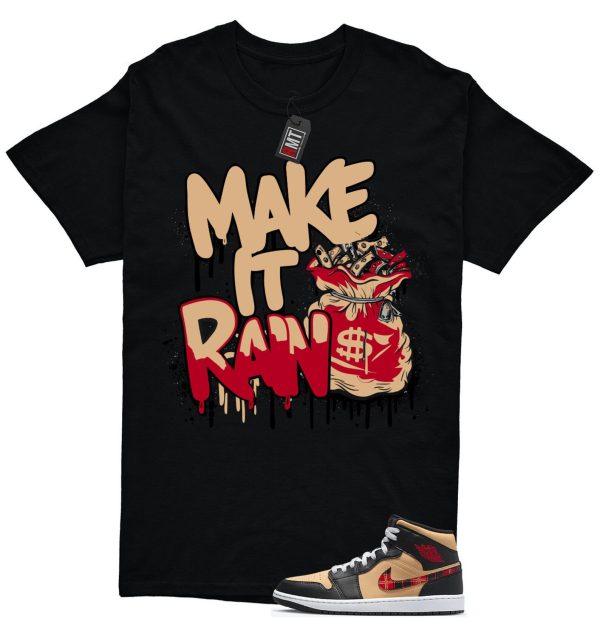 Jordan 1 Mid Tartan Swoosh Shirt, Make It Rain Tee Matching Retro 1 Brown Plaid Red Color Jezsport.com