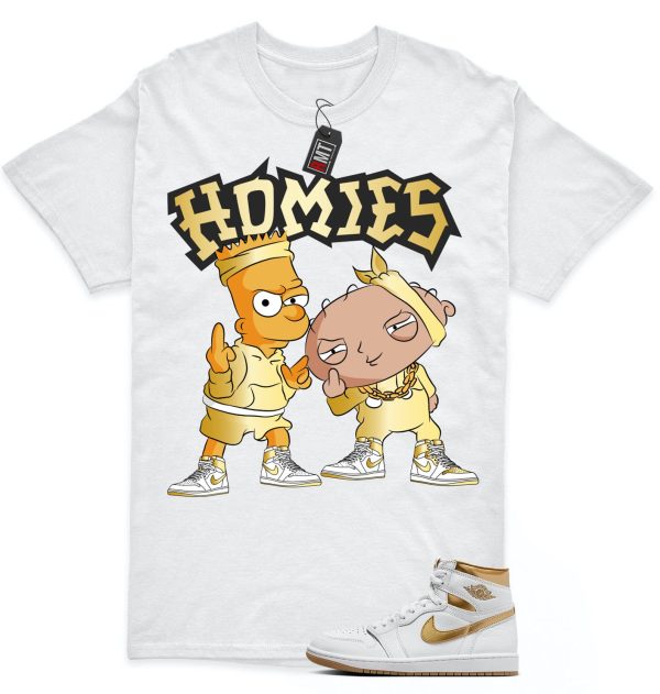 Jordan 1 High OG Metallic Gold White Gum Light Brown Unisex T-Shirt, Homies Jezsport.com