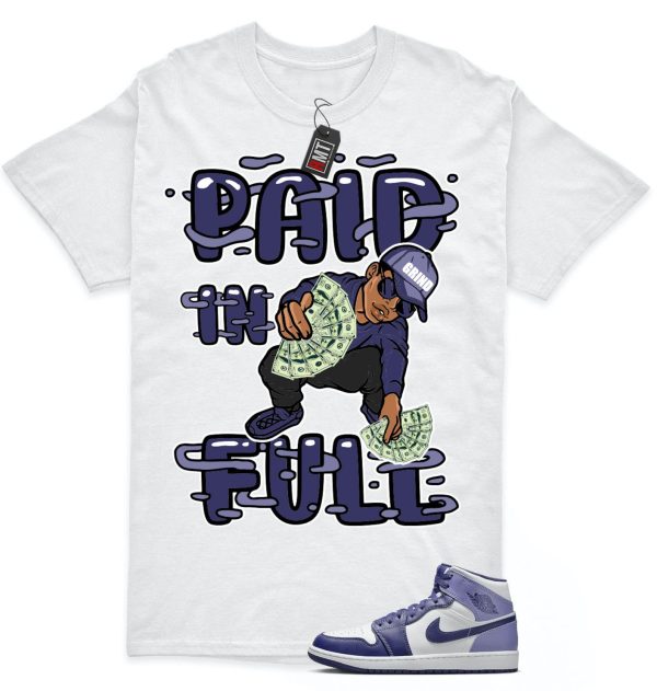 Jordan 1 Retro Mid Blueberry Sky Purple Blue Matching T-shirt, Paid In Full Jezsport.com