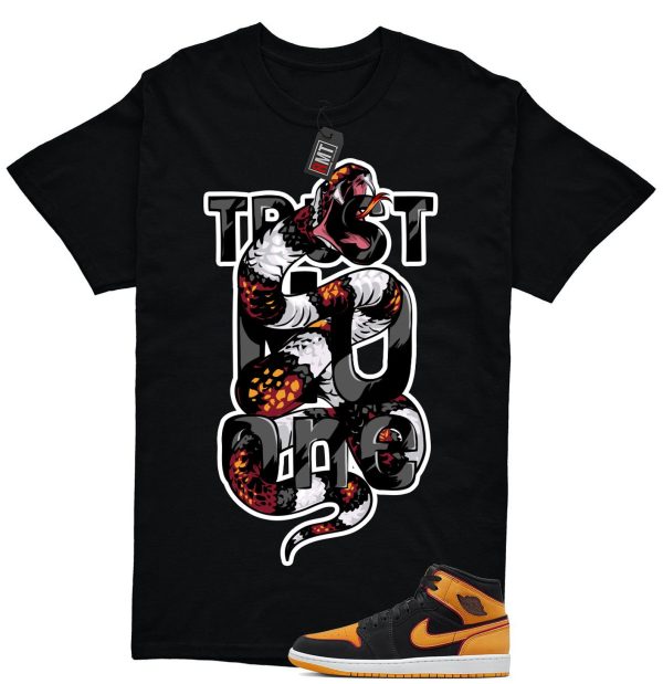 Jordan 1 Mid SE Black Vivid Orange Cardinal Red Match Shirt, Trust No One Jezsport.com