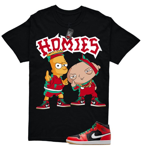 Jordan 1 Mid Christmas Black Fire Red White Malachite Match T-shirt, Homies Jezsport.com