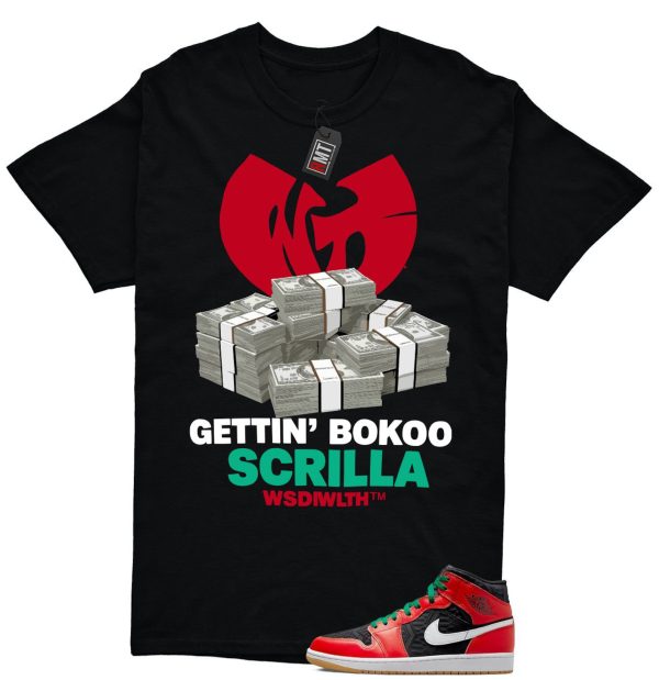 Jordan 1 Mid Christmas Black Fire Red White Malachite Match T-shirt, Scrilla Jezsport.com