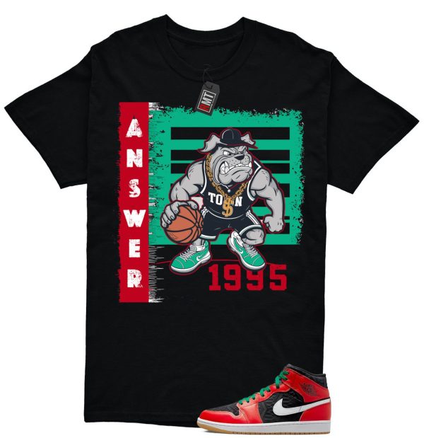 Jordan 1 Mid Christmas Black Fire Red White Malachite Match T-shirt, Answer Jezsport.com