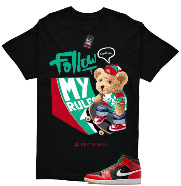 Jordan 1 Mid Christmas Black Fire Red White Malachite Match T-shirt, Skate Boy Jezsport.com