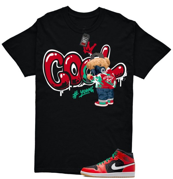 Jordan 1 Mid Christmas Black Fire Red White Malachite Match T-shirt, Cool Bear Jezsport.com