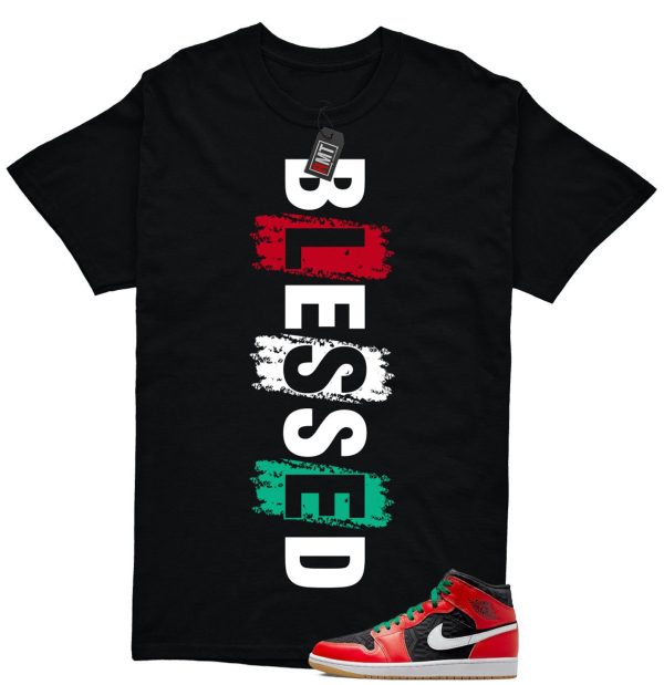 Jordan 1 Mid Christmas Black Fire Red White Malachite Match T-shirt, Blessed Jezsport.com