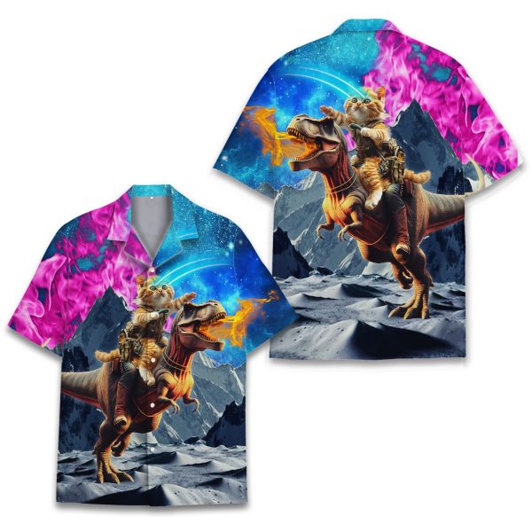 Cat Riding Dinosaur Hawaiian Shirt, Summer For Men and Women Jezsport.com