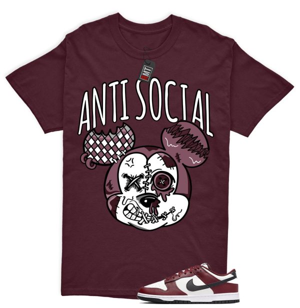 Dunk Dark Team Red Black Low Summit White Match T-shirt "Anti Social" Jezsport.com