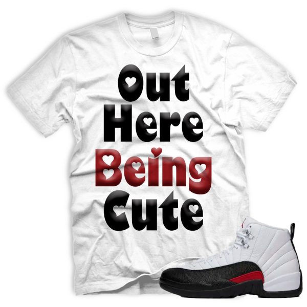 CUTE AJ 12 Retro Red Taxi Flip Gym Black White T-shirt Match Sneaker Jezsport.com