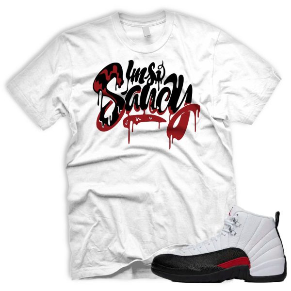 SAUCY AJ 12 Retro Red Taxi Flip Gym Black White T-shirt Match Sneaker Jezsport.com