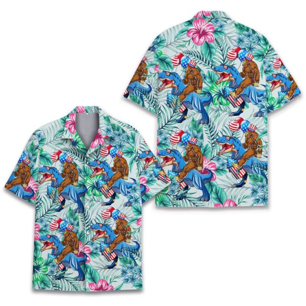 Bigfoot Riding Dinosaur Hawaiian Shirt, Summer Shirt For Men and Women Jezsport.com