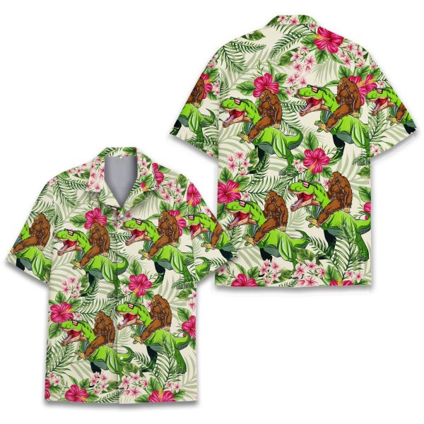 Bigfoot Riding Dinosaur Hawaiian Shirt, Summer Shirt For Men and Women Jezsport.com