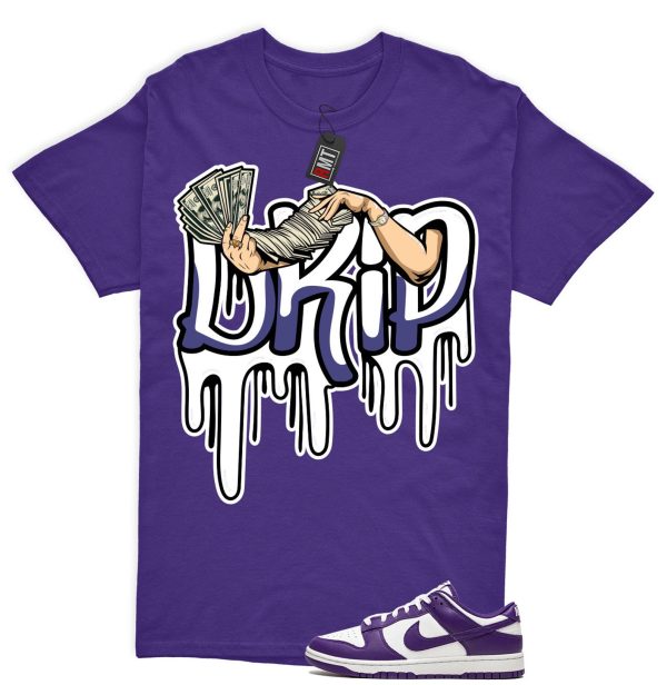 Dunk Purple Championship Court Low White Matching Shirt, Drip Tee Match Championship Court Purple Jezsport.com