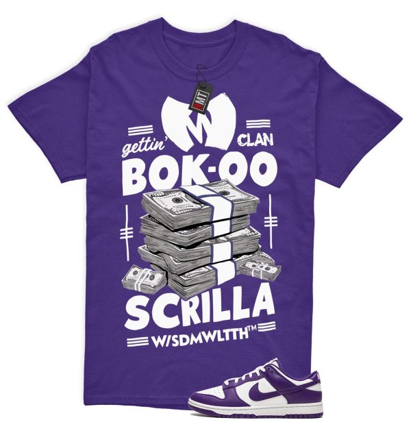 Dunk Purple Championship Court Low White Matching Shirt, Scrilla Tee Match Championship Court Purple Jezsport.com