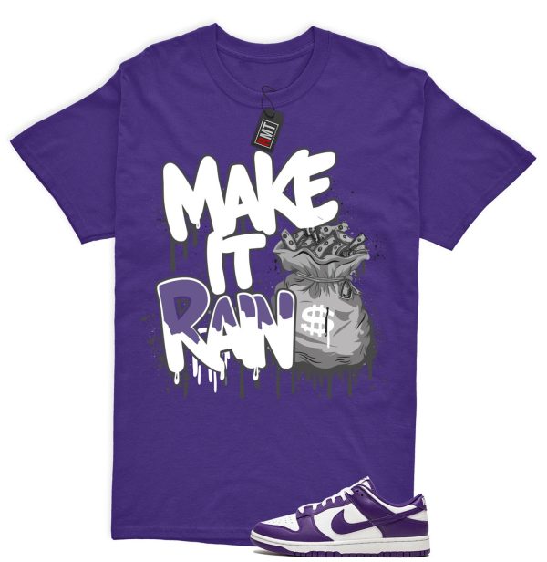 Dunk Purple Championship Court Low White Matching Shirt, Make it Rain Tee Match Championship Court Purple Jezsport.com