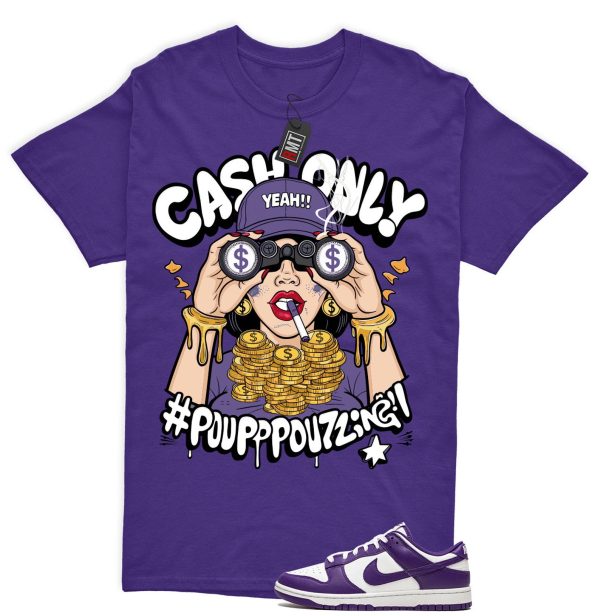 Dunk Purple Championship Court Low White Matching Shirt, Cash Only Tee Match Championship Court Purple Jezsport.com