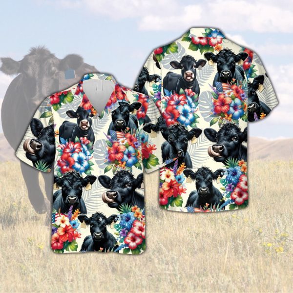 Tropical Black Angus Hawaiian Shirt, Black Angus Cow Lover Hawaiian Shirt, Summer Shirt For Men and Women Jezsport.com