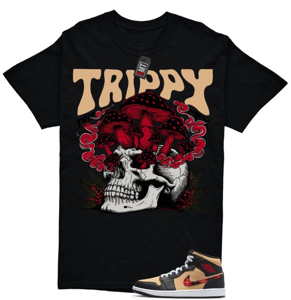 Jordan 1 Mid Tartan Swoosh Shirt, Trippy Tee Matching Retro 1 Brown Plaid Red Color Jezsport.com