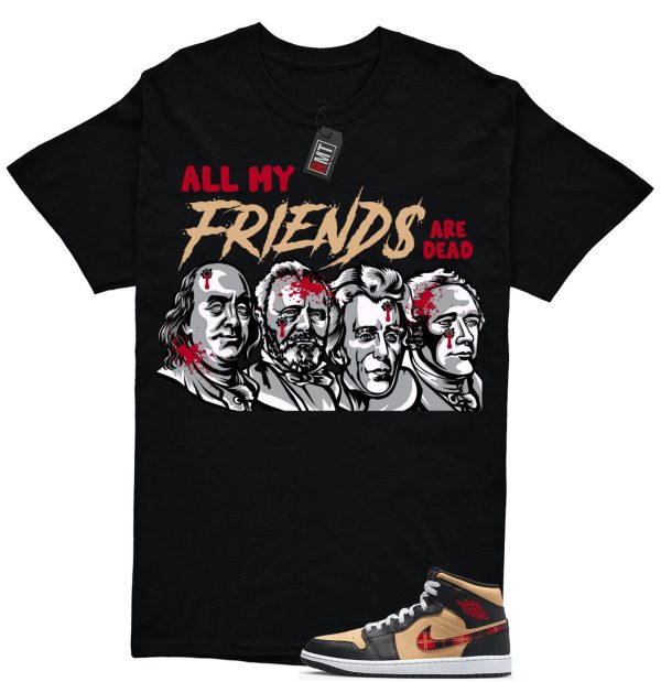 Jordan 1 Mid Tartan Swoosh Shirt, All My Friends Tee Matching Retro 1 Brown Plaid Red Color Jezsport.com