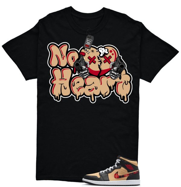 Jordan 1 Mid Tartan Swoosh Shirt, No Heart Tee Matching Retro 1 Brown Plaid Red Color Jezsport.com