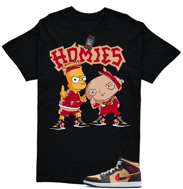 Jordan 1 Mid Tartan Swoosh Shirt, Homies Tee Matching Retro 1 Brown Plaid Red Color Jezsport.com