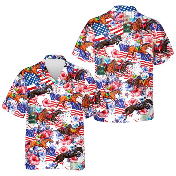 Patriotic Horse Racing Hawaiian Shirt, Summer For Men and Women Jezsport.com