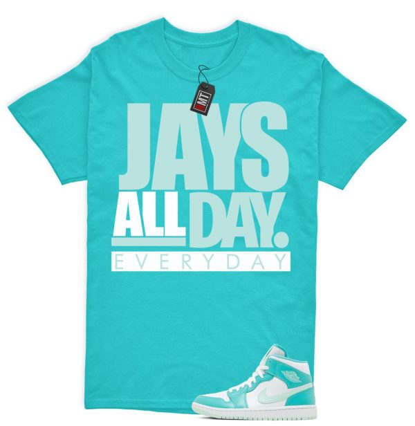 Jordan 1 Mid Marine Green Matching Shirt, Jays all day Tee Match J 1 Marine Green Washed Teal Jezsport.com