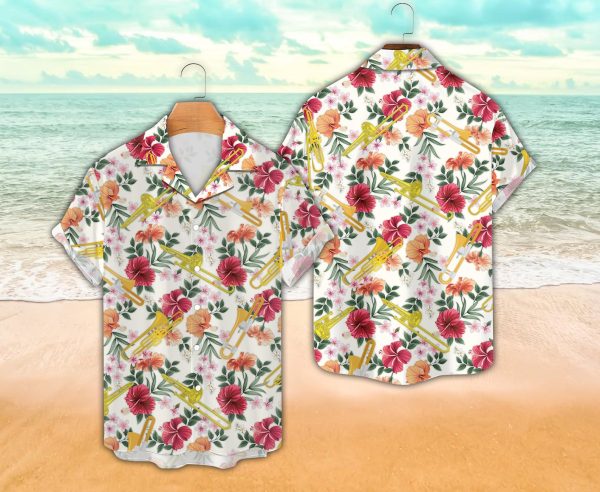 Tropical Trombone Hawaiian Shirt, Trombone Player Hawaiian Shirt, Summer Shirt For Men and Women Jezsport.com