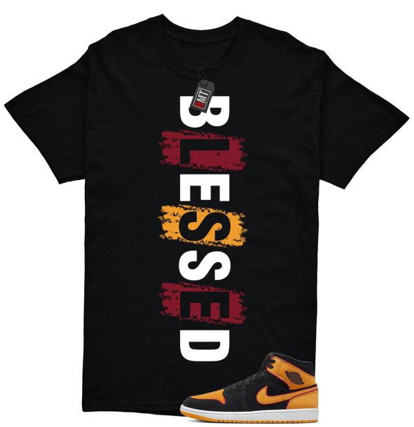 Jordan 1 Mid SE Black Vivid Orange Cardinal Red Match Shirt, Blessed Jezsport.com