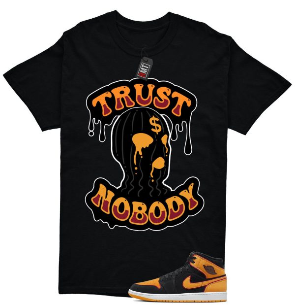 Jordan 1 Mid SE Black Vivid Orange Cardinal Red Match Shirt, Trust NoBody Jezsport.com