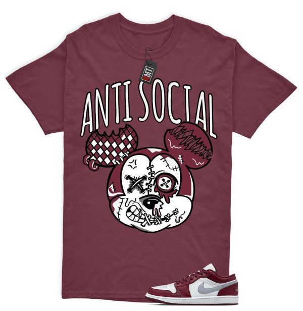 Jordan 1 Low Bordeaux Shirts, Anti Social Tee Matching 1 Low Bordeaux Maroon Cherrywood Red White Cement Grey Jezsport.com