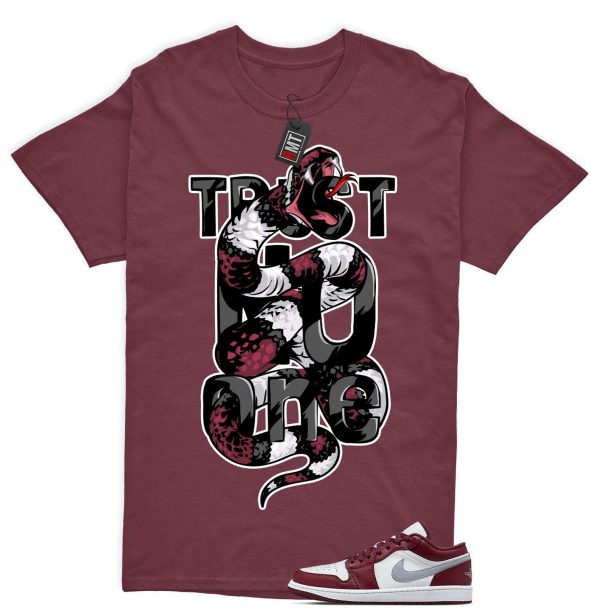 Jordan 1 Low Bordeaux Shirts, Trust No One Tee Matching 1 Low Bordeaux Maroon Cherrywood Red White Cement Grey Jezsport.com