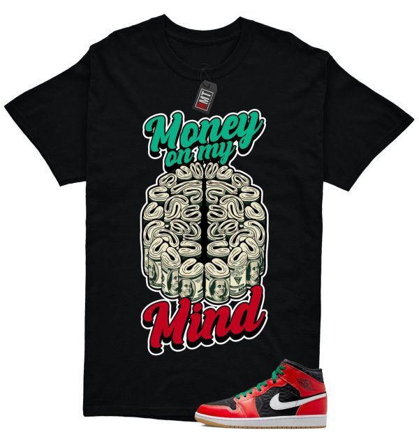 Jordan 1 Mid Christmas Black Fire Red White Malachite Match T-shirt, Money Jezsport.com