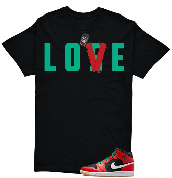 Jordan 1 Mid Christmas Black Fire Red White Malachite Match T-shirt, Love Lose Jezsport.com