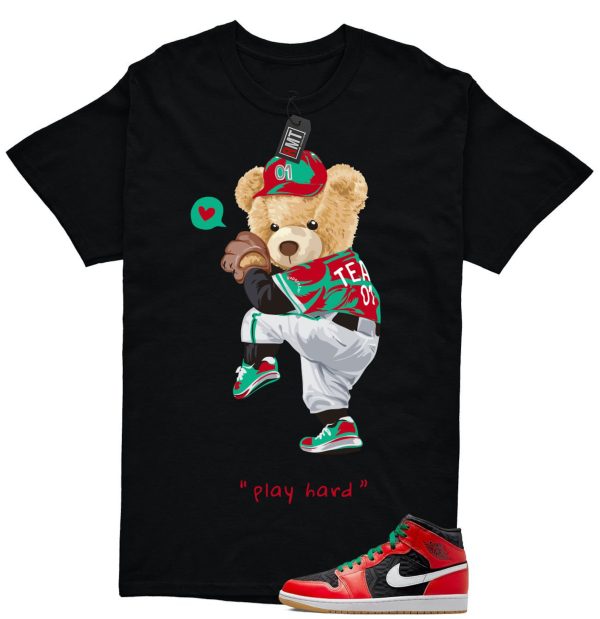 Jordan 1 Mid Christmas Black Fire Red White Malachite Match T-shirt, Play Hard Jezsport.com