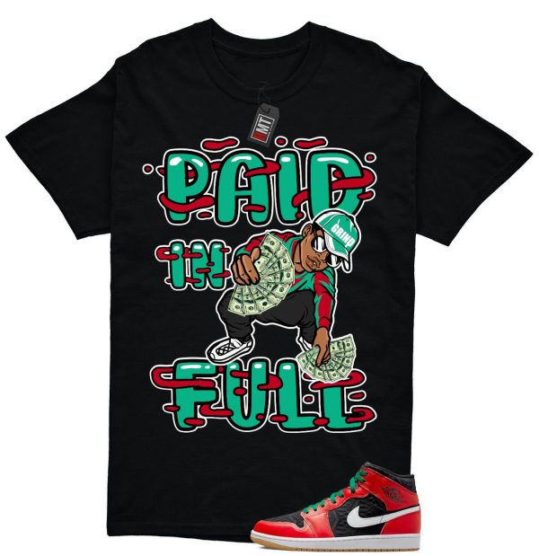 Jordan 1 Mid Christmas Black Fire Red White Malachite Match T-shirt, Paid In Full Jezsport.com