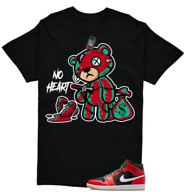 Jordan 1 Mid Christmas Black Fire Red White Malachite Match T-shirt, No Heart Jezsport.com