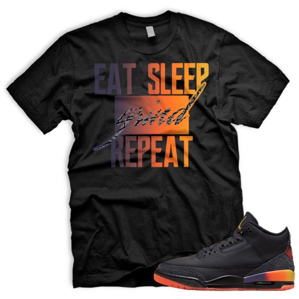 GRND AJ 3 Retro Rio Black Solar Flare Total Crimson Abyss Balvin T-shirt Match Sneaker Jezsport.com