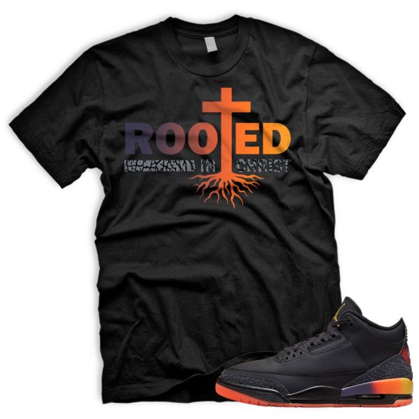 ROOTED AJ 3 Retro Rio Black Solar Flare Total Crimson Abyss Balvin Tshirt Match Sneaker Jezsport.com