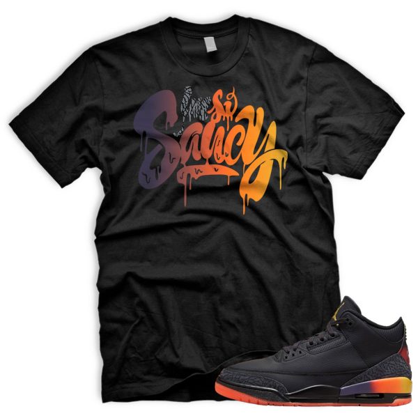 SAUCY AJ 3 Retro Rio Black Solar Flare Total Crimson Abyss Balvin T-shirt Match Sneaker Jezsport.com