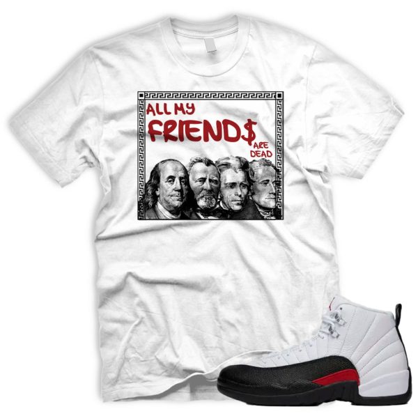 FRNDS AJ 12 Retro Red Taxi Flip Gym Black White T-shirt Match Sneaker Jezsport.com