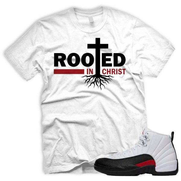 ROOTED AJ 12 Retro Red Taxi Flip Gym Black White T-shirt Match Sneaker Jezsport.com