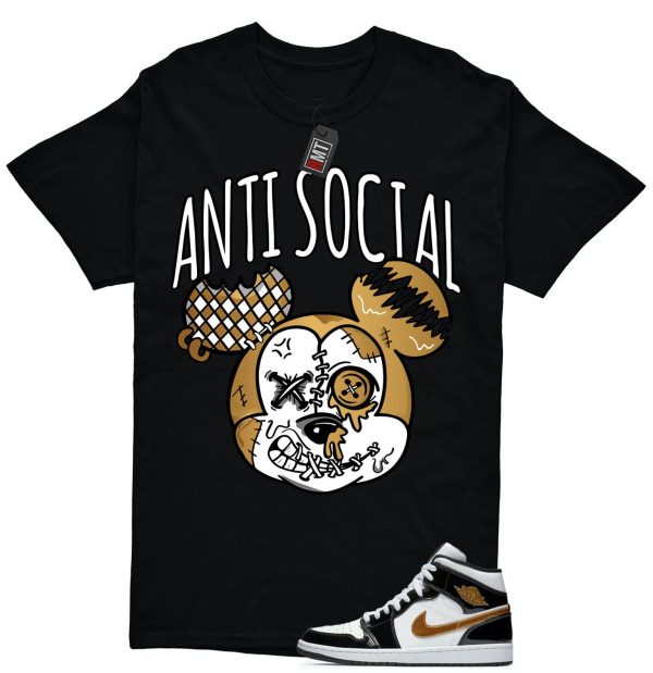 Jordan 1 Metallic gold Patent Black White Match T-shirt, Anti Social Tee Match Mid Patent Black Metallic gold Jezsport.com