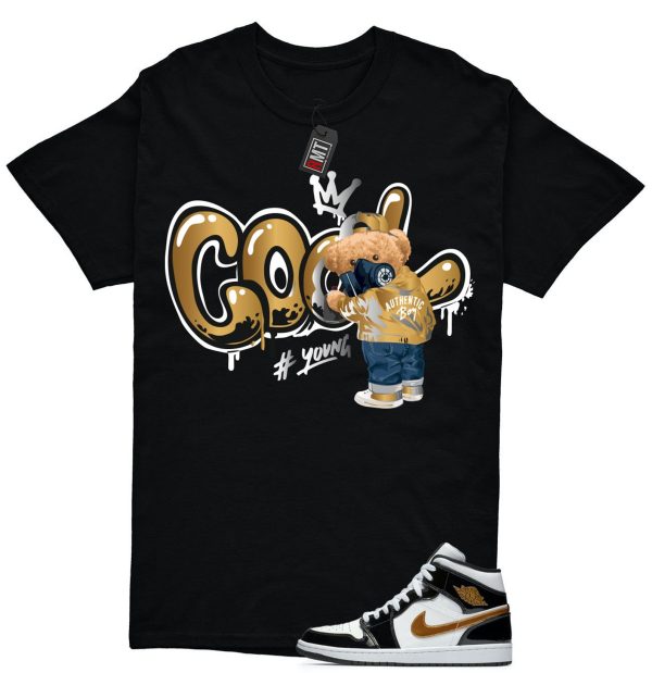 Jordan 1 Metallic gold Patent Black White Match T-shirt, Cool Bear Tee Match Mid Patent Black Metallic gold Jezsport.com