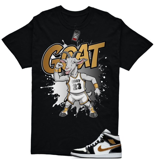 Jordan 1 Metallic gold Patent Black White Match T-shirt, Goat Tee Match Mid Patent Black Metallic gold Jezsport.com