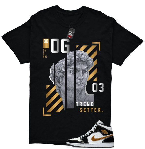 Jordan 1 Metallic gold Patent Black White Match T-shirt, OG Tee Match Mid Patent Black Metallic gold Jezsport.com