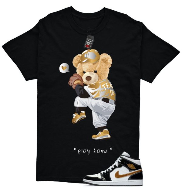 Jordan 1 Metallic gold Patent Black White Match T-shirt, Play Hard Tee Match Mid Patent Black Metallic gold Jezsport.com