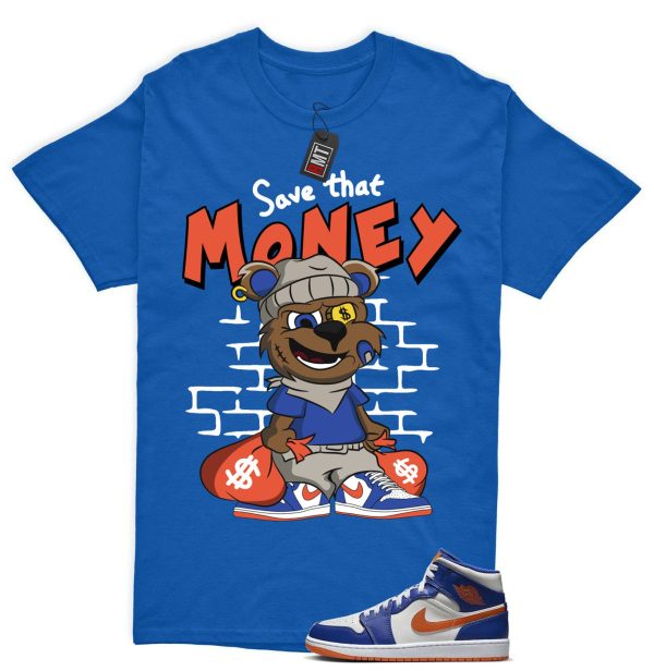 Jordan 1 Mid Knicks Sail Game Royal Rush Orange Phantom Match T-shirt, Save Money Jezsport.com