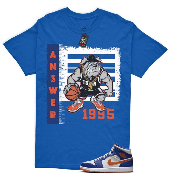 Jordan 1 Mid Knicks Sail Game Royal Rush Orange Phantom Match T-shirt, Answer Jezsport.com